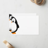 Cute Pinguïn Zwart en Wit Blank Notitiekaartje (Voorkant / Achterkant in situ)