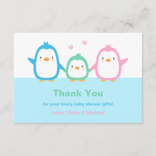 Cute Pinguïnfamilie Baby Shower Bedankkaartjes Kaart