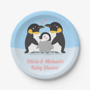 Cute Pinguïnfamilie Baby Shower Feestbenodigdheden Papieren Bordje