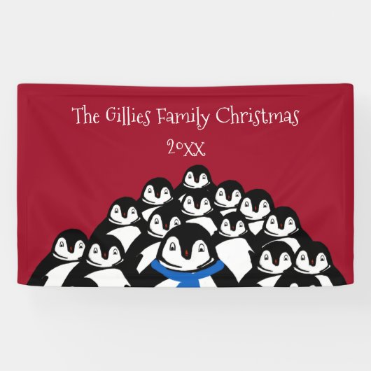 Cute Pinguïnfamilie Feest Spandoek (Horizontaal)