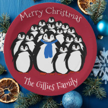 Cute Pinguïnfamilie Kerst Kerstfeest Borden