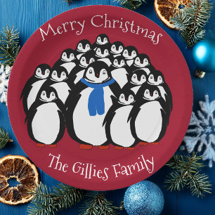 Cute Pinguïnfamilie Kerst Kerstfeest Borden Papieren Bordje