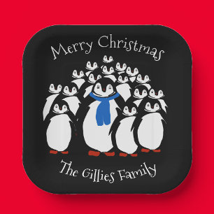 Cute Pinguïnfamilie Kerstfeest Borden Papieren Bordje