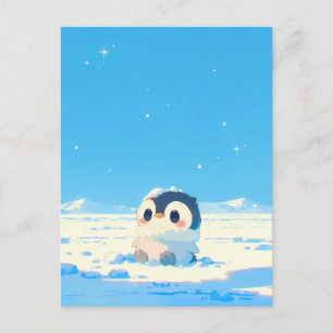 Cute Pinguïnkuiken in Sterrenrijke Arctische Lands Briefkaart