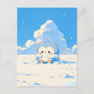 Cute Pinguïnkuiken in Zonnig Besneeuwd Landschap Briefkaart