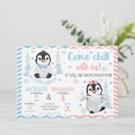 Cute Pinguïns Gezamenlijke Verjaardag in de Winter Kaart