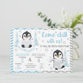 Cute Pinguïns Gezamenlijke Verjaardag in de Winter Kaart