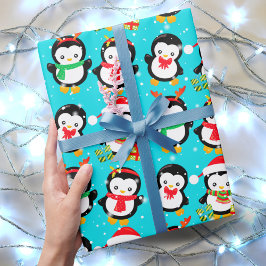 Cute pinguins in vallende sneeuwwinterwonderland cadeaupapier