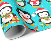 Cute pinguins in vallende sneeuwwinterwonderland cadeaupapier (Rol Hoek)