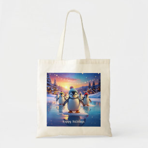 Cute Pinguïns in Wintermutsen Tote Tas