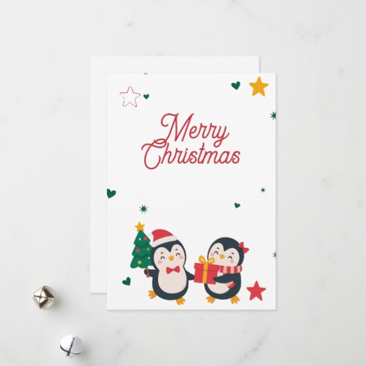 Cute Pinguïns Kerstkaart (Voorkant / Achterkant in situ)