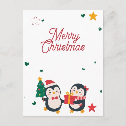 Cute Pinguïns Kerstkaart Feestdagenkaart (Voorkant)