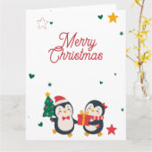 Cute Pinguïns Kerstkaart Kaart (Gele Bloem)