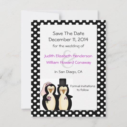 Cute Pinguïns Trouw Save the Date Aankondiging (Voorkant)
