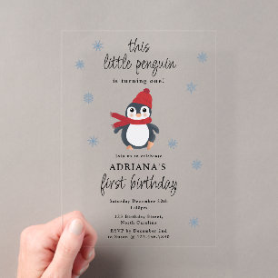 Cute Pinguïns Winter Vogels Arctische Dieren Verja Acryl Uitnodigingen