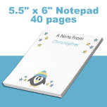 Cute pinguinsterren en noem blauwe kinderen notitieblok<br><div class="desc">Een notitieblok voor kinderen. Met een schattige pinguïn en sterren. Voeg een naam toe. Cadeauidee. Blauw en geel.</div>