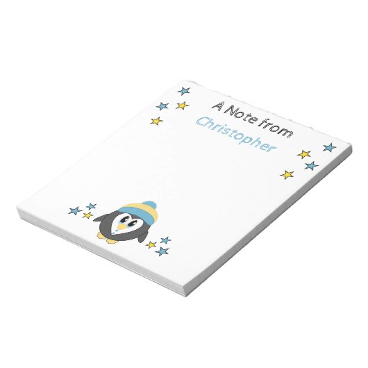 Cute pinguinsterren en noem blauwe kinderen notitieblok (Linkerzijde)