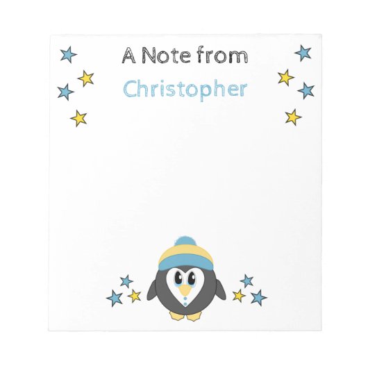 Cute pinguinsterren en noem blauwe kinderen notitieblok (Voorkant)