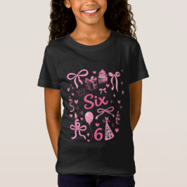 Cute Pink 6th Birthday Girl Shirt Six Bow Party De
