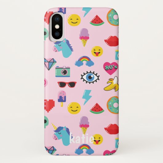 Cute Pink 80's Icons Emojis Pattern Case-Mate iPhone Case (Achterkant)
