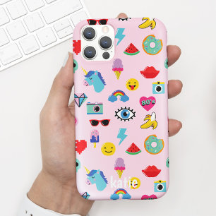 Cute Pink 80's Icons Emojis Pattern Case-Mate iPhone Case