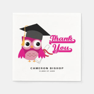Cute Pink Afstuderen Owl Afstuderen Dank u Servet