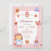 Cute Pink Alice in Wonderland Christmas Tea Party Kaart (Voorkant)