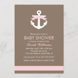 Cute Pink Anchor Nautical Theme Baby shower Kaart
