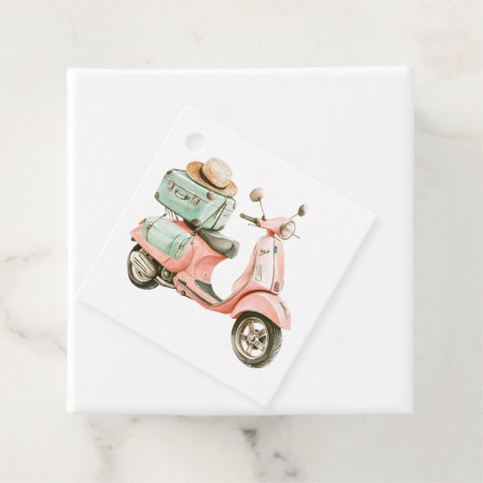 Cute Pink and Aqua Coastal Scooter Bedankjes Labels (In situ)