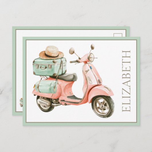 Cute Pink and Aqua Coastal Scooter Briefkaart (Voorkant / Achterkant)