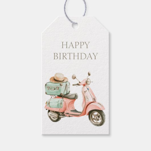Cute Pink and Aqua Coastal Scooter Cadeaulabel (Voorkant)