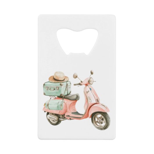 Cute Pink and Aqua Coastal Scooter Creditkaart Flessenopener (Voorkant)