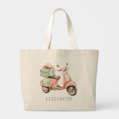 Cute Pink and Aqua Coastal Scooter Grote Tote Bag (Achterkant)