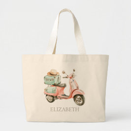 Cute Pink and Aqua Coastal Scooter Grote Tote Bag