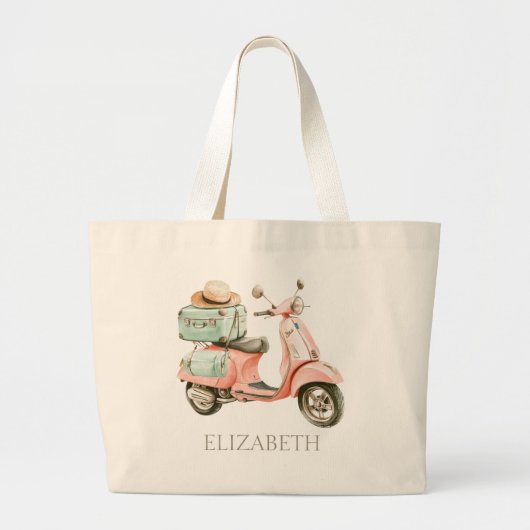 Cute Pink and Aqua Coastal Scooter Grote Tote Bag (Voorkant)