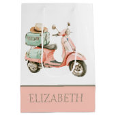 Cute Pink and Aqua Coastal Scooter Medium Cadeauzakje (Achterkant)