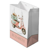 Cute Pink and Aqua Coastal Scooter Medium Cadeauzakje (Achterkant Gekanteld)
