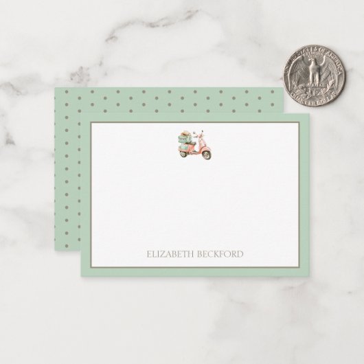 Cute Pink and Aqua Coastal Scooter Notitiekaartje (Voorkant / Achterkant in situ)