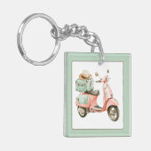Cute Pink and Aqua Coastal Scooter Sleutelhanger (Voorkant Links)
