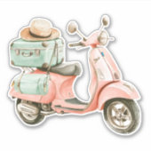 Cute Pink and Aqua Coastal Scooter Sticker (Voorkant)