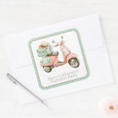 Cute Pink and Aqua Coastal Scooter Vierkante Sticker (Envelop)