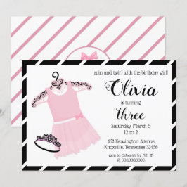 Cute Pink and Black Ballerina Birthday Invitation Kaart