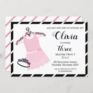 Cute Pink and Black Ballerina Birthday Invitation Kaart