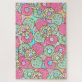 Cute Pink and Blauwgroen Donuts Art Legpuzzel (Verticaal)