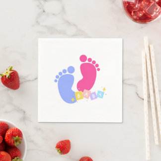 Cute Pink and Blue Baby Footprints Gender Reveal Servet