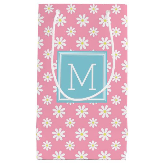 Cute Pink and Blue Daisies Pattern Personalized Klein Cadeauzakje (Voorkant)