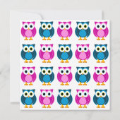 Cute Pink and Blue Owl Birthday Invitation Kaart (Achterkant)