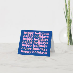 Cute Pink and Blue Retro Typography Holiday Kaart