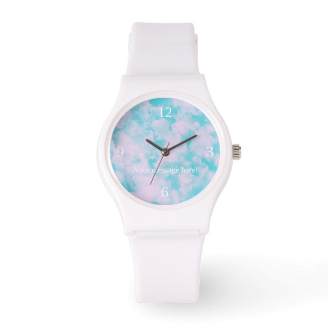 Cute Pink and Blue Sky Personalized Silicone Watch Horloge (Voorkant)
