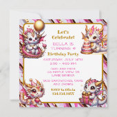 Cute Pink and Gold Dragon Girl's Birthday Party Kaart (Achterkant)